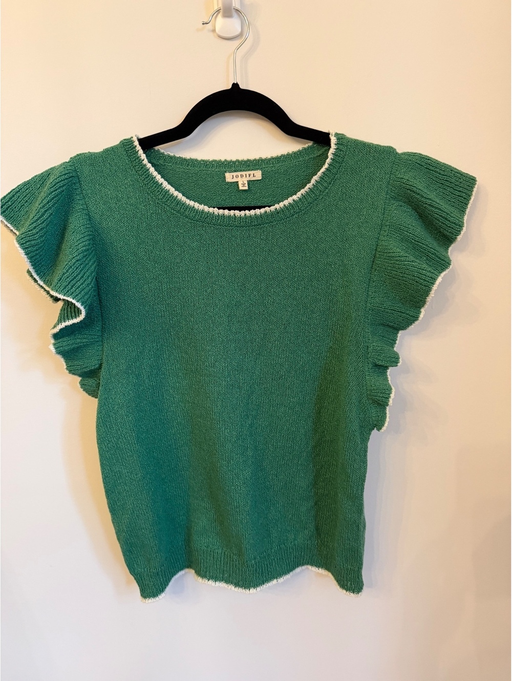 Jodifl Green Knit Ruffle Flutter Sleeve Sweater Top Size Large